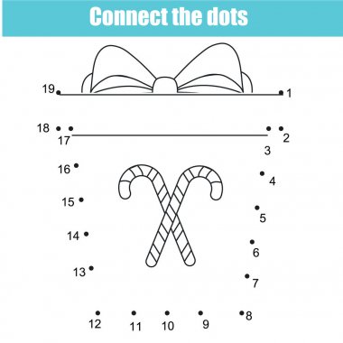 Nokta sayı çocuk eğitim oyunu tarafından bağlayın. Yazdırılabilir çalışma etkinliği. Yeni yıl, yılbaşı tatil Tema