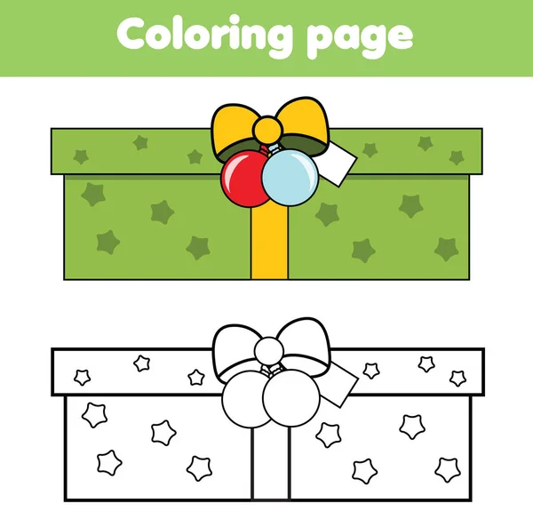 Página para colorear con caja de regalo de año nuevo. Dibujar juego de niños. Actividad imprimible. Tema Navidad — Vector de stock