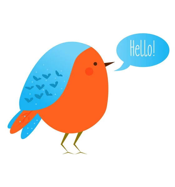 Niedlicher Kawaii-Vogel mit Sprechblase, der Hallo sagt. Vektorsymbol — Stockvektor