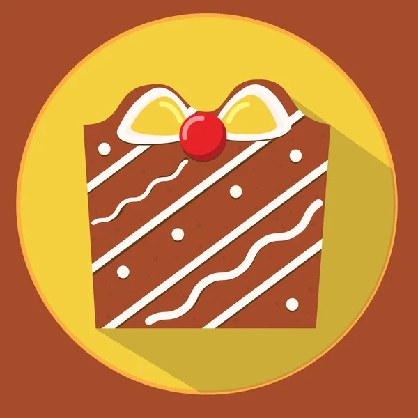 Galleta de Navidad. caja de regalo de jengibre. Icono de vector plano con sombra larga. Año nuevo de alimentos — Vector de stock