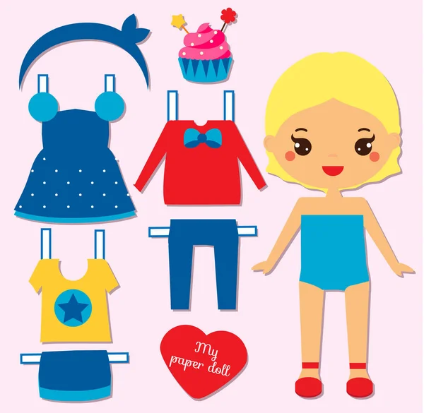 Boneca de papel dos desenhos animados brinquedo bonito da menina com  coleção de roupas de verão para vestir-se cortar e jogar conjunto de  ilustração vetorial de jogo retrô