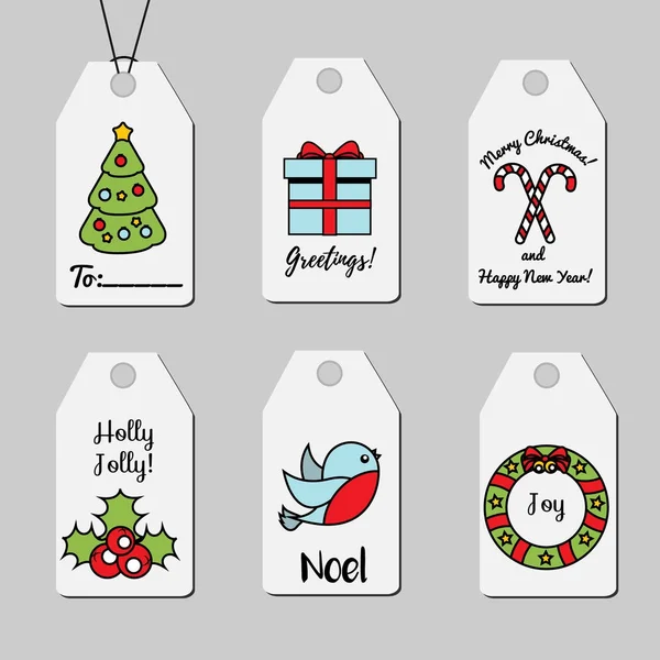 Natale e Capodanno tag regalo. Shopping tag collezione vettoriale. Vacanze invernali saluti e decorazioni — Vettoriale Stock