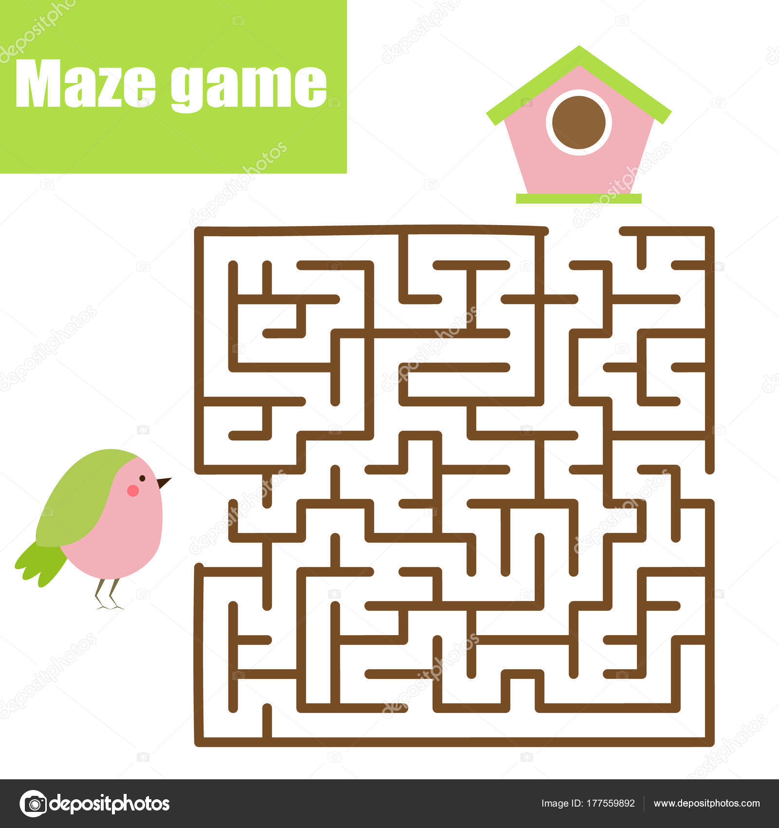 Maze game. Animals theme. Kids activity sheet. Help bird find ...