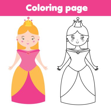 Boyama sayfası. Şirin Prenses. Renkli resmi. Kids hareket, Yazdırılabilir Sayfa çizim eğitim çocuk oyunu