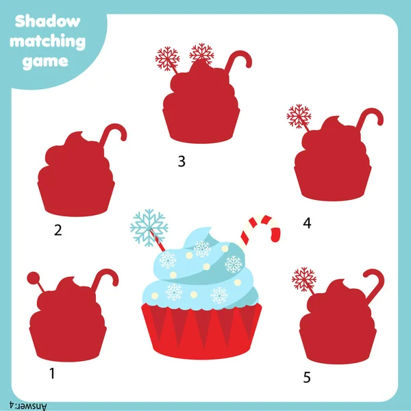 Schattenspiel. Kinderaktivität mit cremigem Cupcake. Weihnachten, Neujahr Thema — Stockvektor