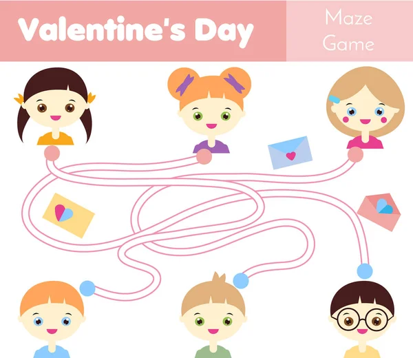 Bludiště Hra Valentine Den Téma Děti Aktivita List Pomoc Dětem — Stockový vektor