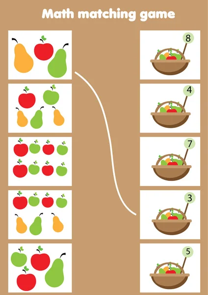 孩子们的数学教育游戏 匹配的数学活动 计数为孩子们的游戏 — 图库矢量图片