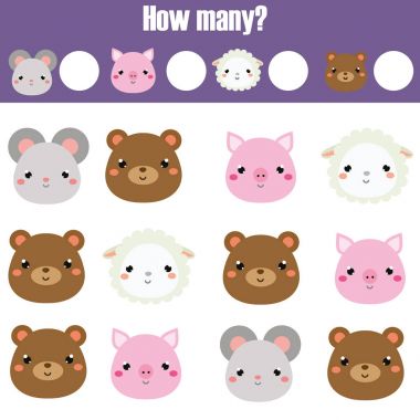 Eğitim Çocuk oyun, matematik çocuklar etkinlik sayfası sayma. Kaç nesneleri görev. Öğrenme matematik, sayılar, ek Tema