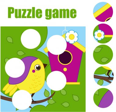 Yeni yürümeye başlayan çocuklar için bulmaca. Eşleşen çocuk eğitim oyunu. Adet maç ve resmi tamamlamak. Etkinlik öncesi okul yıl çocuklar için. Kuş yuvası kuş. Hayvan Tema