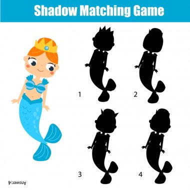Gölge eşleme oyunu. Sevimli deniz kızı ile Kids hareket