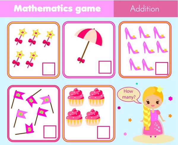 Μετρώντας Εκπαιδευτικών Παιδιά Παιχνίδι Παιδιά Μαθηματικά Δραστηριότητα Φύλλο Πόσα Αντικείμενα — Διανυσματικό Αρχείο
