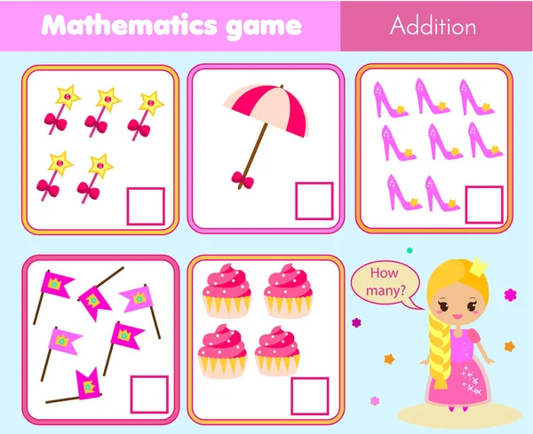 Contando Giochi Educativi Bambini Foglio Attività Bambini Matematica Quanti Oggetti — Vettoriale Stock