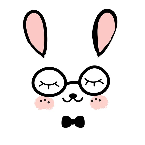 Lindo conejo. Kawaii Bunny. Dulce pequeña Liebre. Cara de animal de dibujos animados para niños. Impresión para niños pequeños y bebés moda — Vector de stock