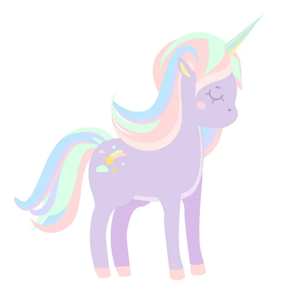 Cute violet unicorn with pastel mane. Vector illustration — Stock Vector