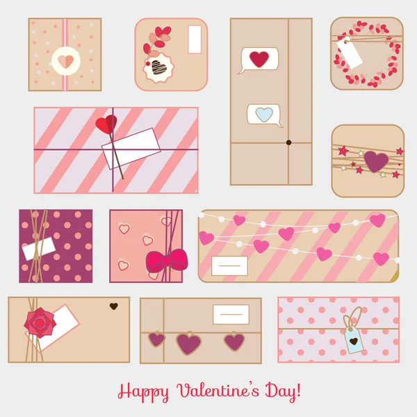 Der Valentinstag ist der erste Valentinstag. Romantisch, Liebesgeschenke gesetzt. Vektorzeilensymbole Vektorgrafiken