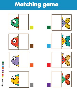 Eşleşen çocuk eğitim oyunu. Kids hareket. Maç balık parçaları