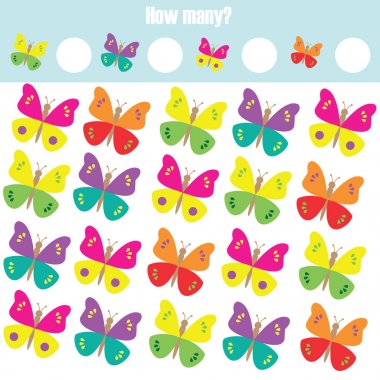 Eğitim çocuk oyunu sayma, matematik etkinlik çocuklar. Kaç nesneleri görev