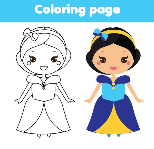 Princesa para colorear página. Juego educativo. Actividad imprimible para niños pequeños — Vector de stock