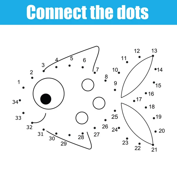 Connectez les points par des nombres enfants jeu éducatif. Activité de feuille de travail imprimable. Poissons — Image vectorielle