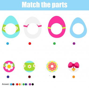 Matching children educational game. Find missing part puzzle activity. Easter theme clipart