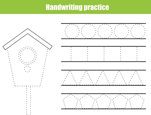 Fiche de pratique de l'écriture. Jeu éducatif pour enfants, feuille de calcul imprimable pour les enfants. Rédaction de la feuille de travail imprimable de la formation. cercles et formes polygonales — Image vectorielle