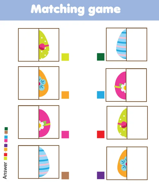 Juego educativo para niños que empareja. Actividad infantil. Coincide con las partes de huevos. Tema Pascua — Vector de stock