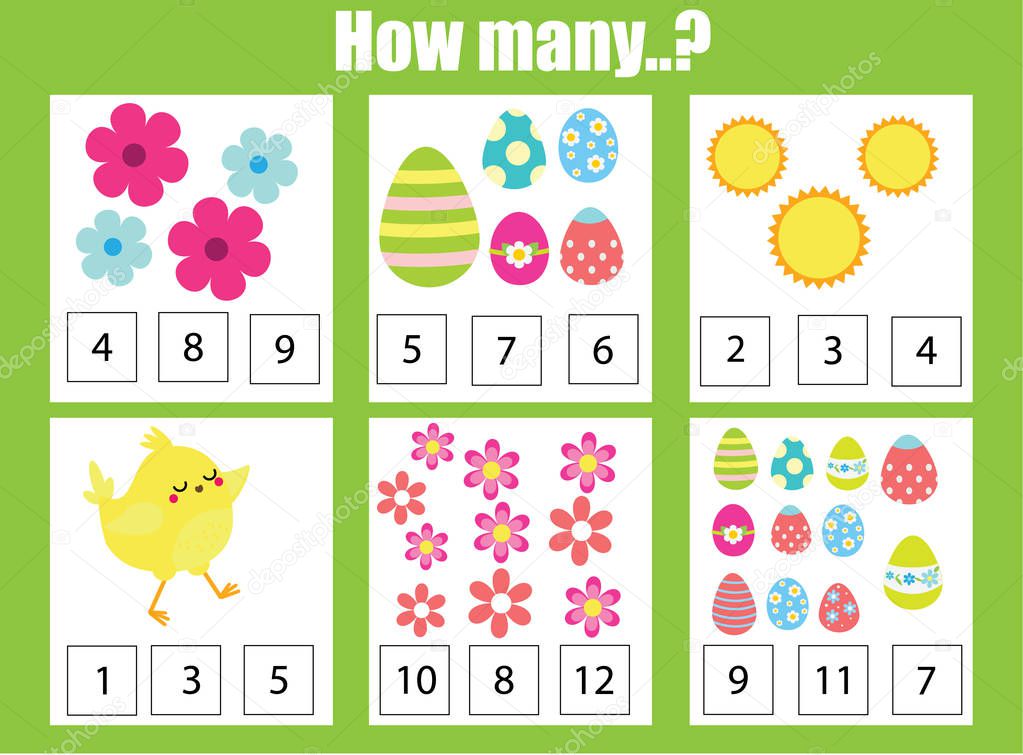Counting educational children game, math kids activity. How many