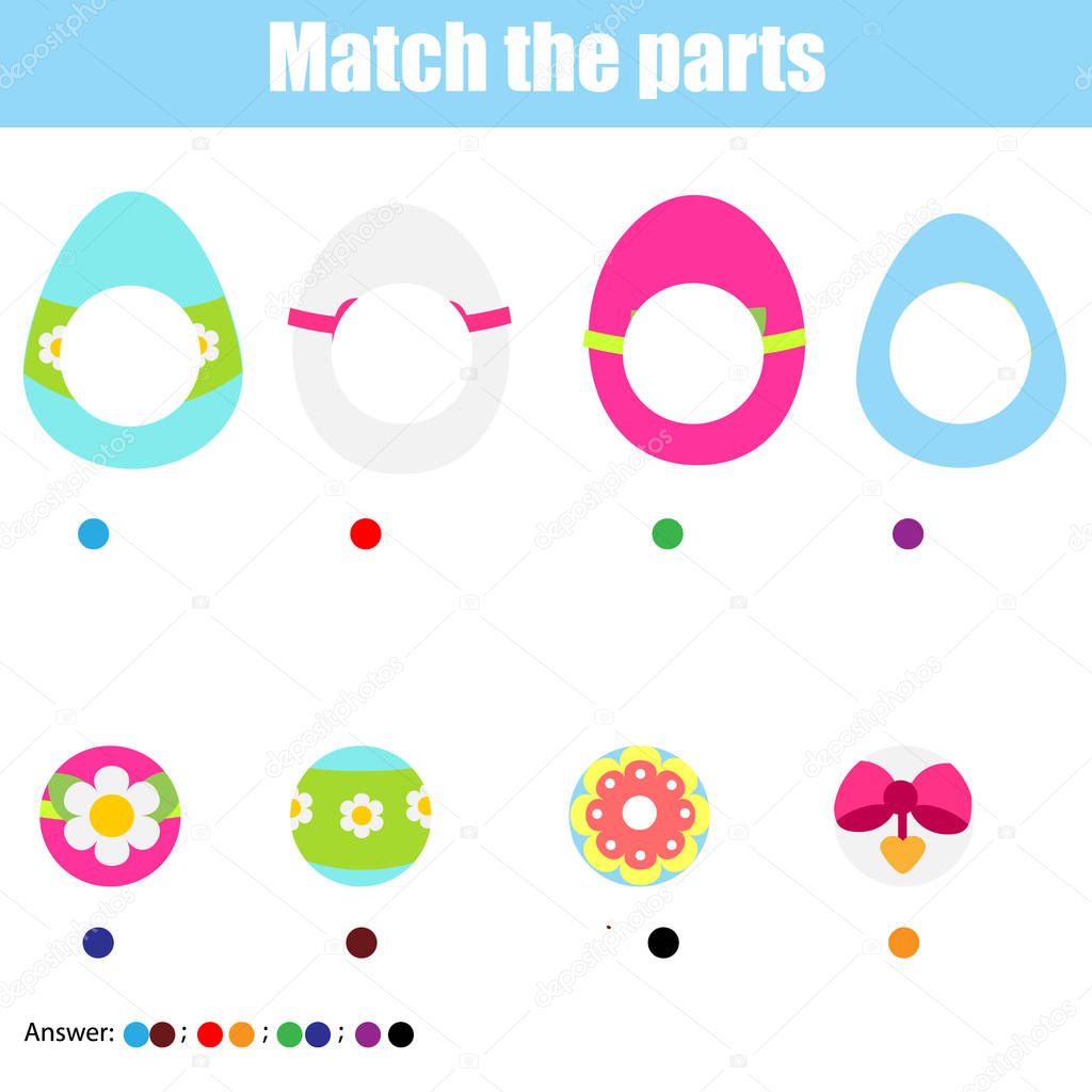 Matching children educational game. Find missing part puzzle activity. Easter theme