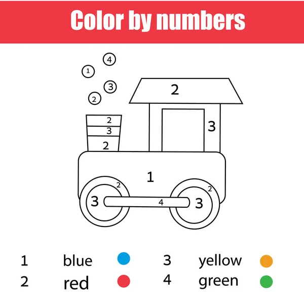 Coloring Page Toy Train Color Numbers Printable Worksheet Educational Game — Stock Vector