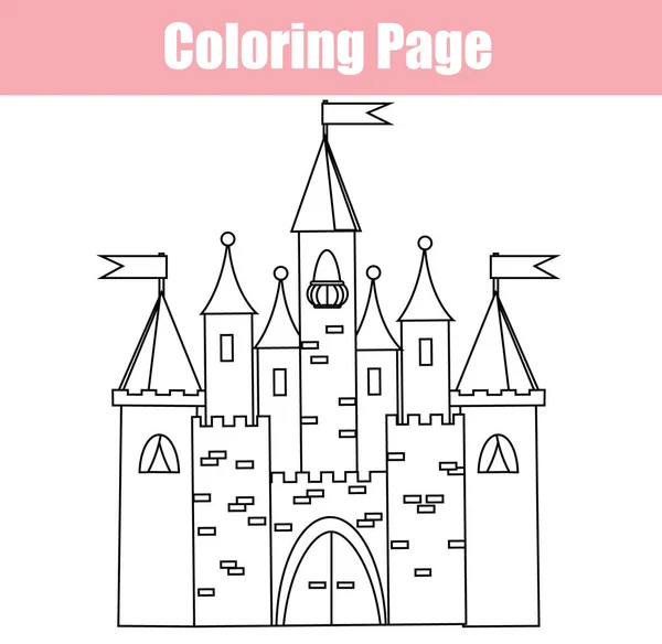 Página Para Colorear Juego Niños Educacionales Castillo Hadas Palacio Princesas — Vector de stock