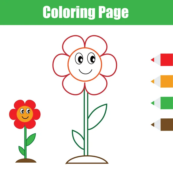 Coloring page. Educational children game. Flower. Drawing kids printable activity. — Stock Vector