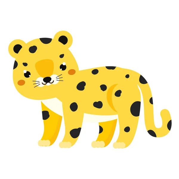 Carino Leopardo Animale Africano Dei Cartoni Animati Stile Kawaii Illustrazione — Vettoriale Stock