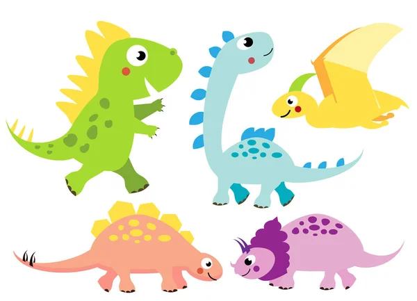 Carini Dinosauri Personaggi Dino Dei Cartoni Animati Elementi Isolati Bambini — Vettoriale Stock