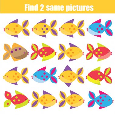 Aynı resimleri çocuk eğitim oyunu bulun. Hayvan Tema