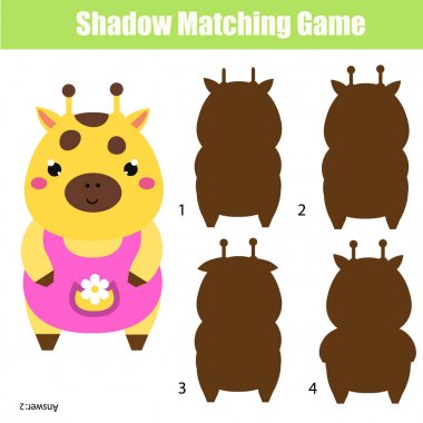 Gölge eşleştirme oyunu çocuklar için. Sağ gölge zürafa için bulmak. Okul öncesi çocuklar ve yeni yürümeye başlayan çocuklar için aktivite