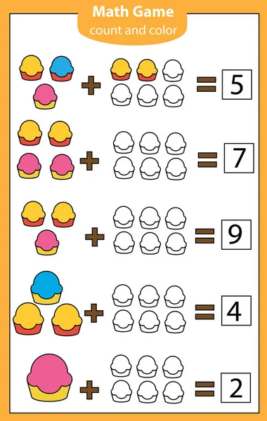 Matemáticas Workshhet Juego Educación Para Niños Conteo Adición Aprendizaje Para — Vector de stock