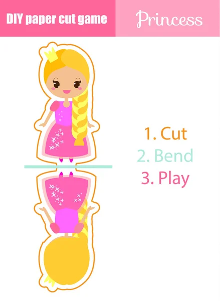 DIY niños juego creativo educativo. Hacer una figura de muñeca princesa con tijeras y pegamento . — Archivo Imágenes Vectoriales