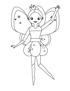 Sevimli uçan peri karakteri ile boyama sayfası. Çizim çocuklar oyun. Yazdırılabilir etkinliği