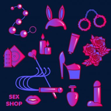 Seks shop simgeler. Erotik sembolleri. Yetişkin Oyunlar ve oyuncaklar çıkartma