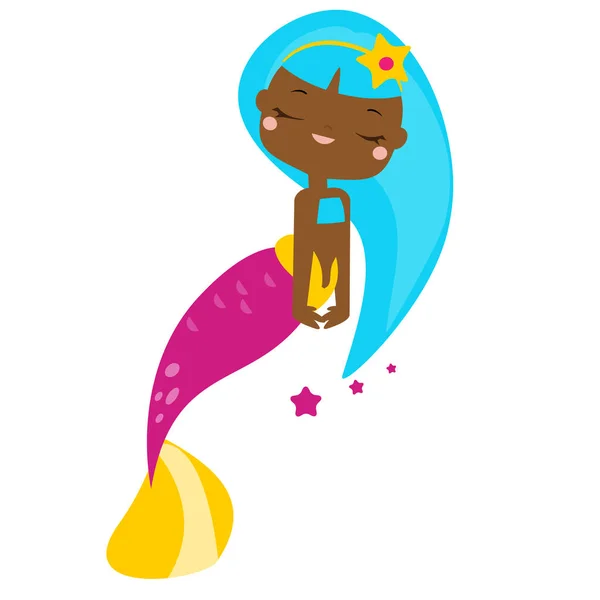 Cute cartoon dark skin mermaid — Stock Vector