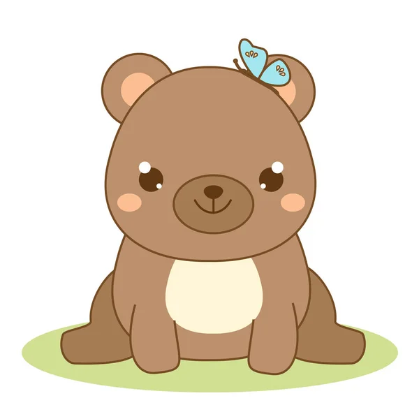 Милый Медведь Сидит Мультяшное Животное Стиле Кавайи — стоковый вектор