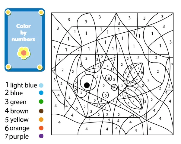 Детская Образовательная Игра Окраска Страницы Рыбой Аквариуме Цвет Номерам Распечатка — стоковый вектор