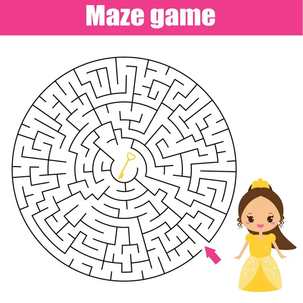 Jogo de labirinto: tema de princesa fada. Folha de atividades crianças — Vetor de Stock