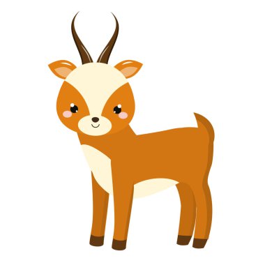 Şirin antilop. Çizgi film hayvanlarıyla. Kawaii tarzı. İzole vektör çizim