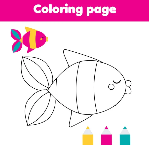 Página para colorear con peces. Dibujo de la actividad infantil para niños pequeños — Vector de stock
