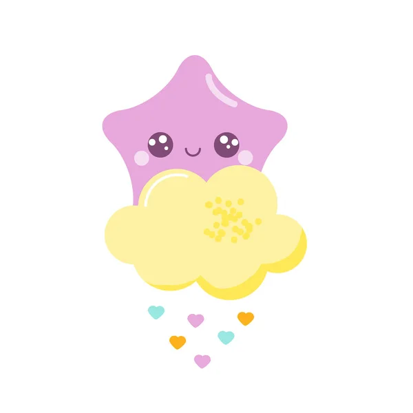 Linda estrella kawaii con baby shower cloud — Vector de stock