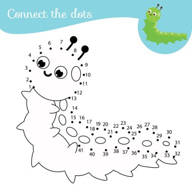 Komik tırtıl. Çocuklar ve yeni yürümeye başlayanlar için nokta nokta sayıya etkinlik. Çocukların eğitici oyunu