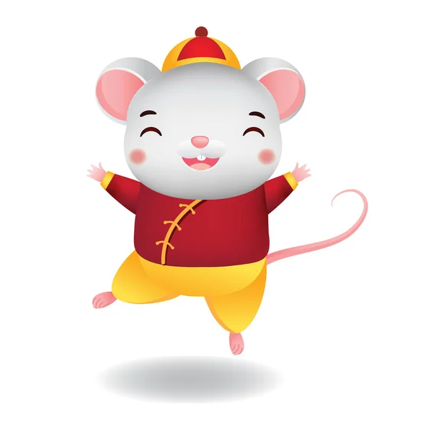 Gelukkige rat in Chinese kleren. Chinees nieuwjaar 2020. muis karakter — Stockvector