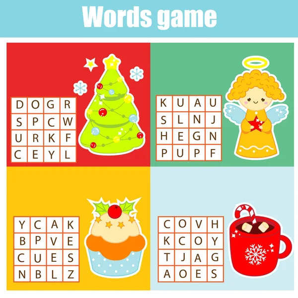 Jeu éducatif pour les enfants. Noël et Nouvel An vacances mot recherche puzzle . — Image vectorielle