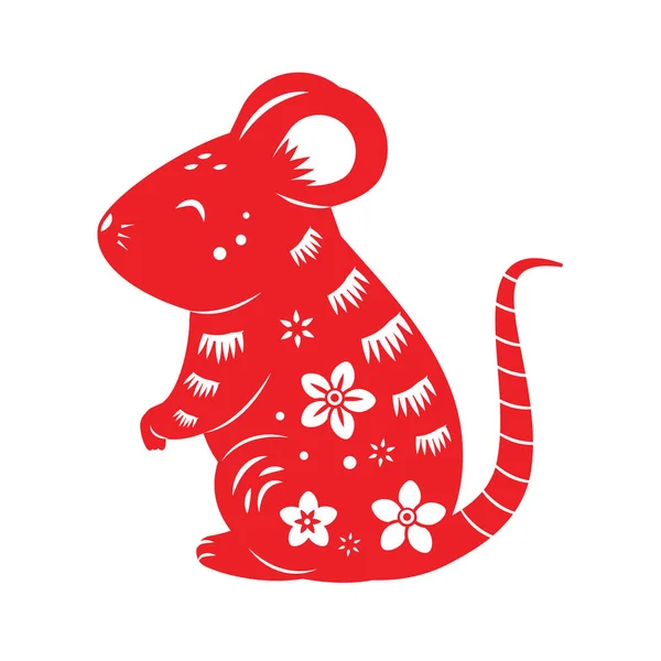 Rat design for Chinese new year 2020. Mouse silhouette. Red color, printable sticker — Stock Vector